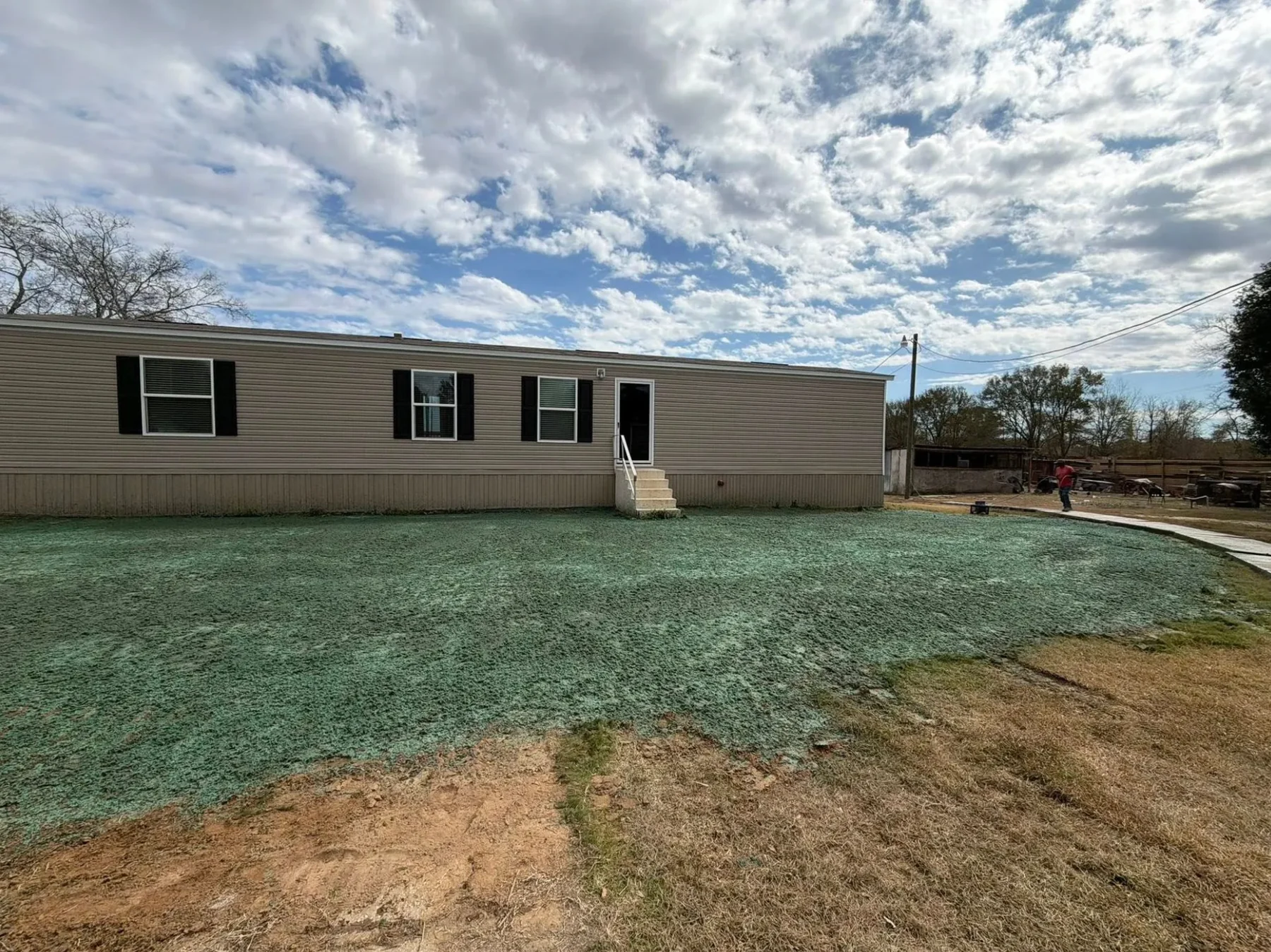 Completed hydroseeding project around a home